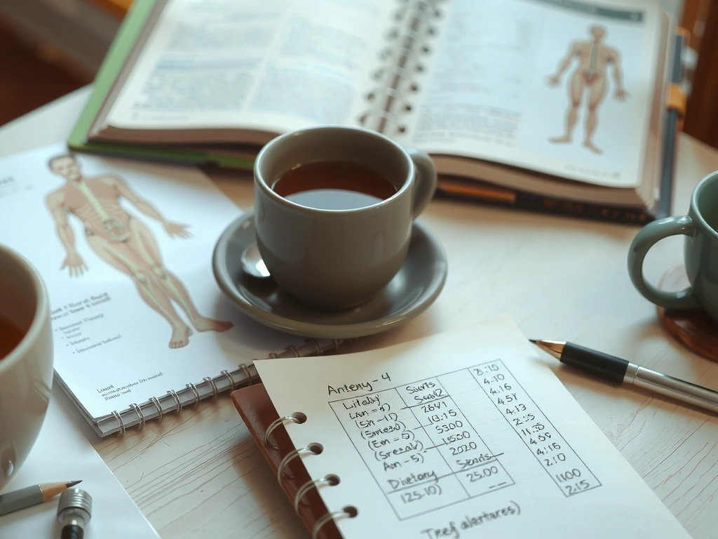 Biurko z notatkami i książką do anatomii
